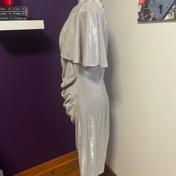 Betsy Adam Silver Shimmery Glittery Dress - Picture 6 of 10